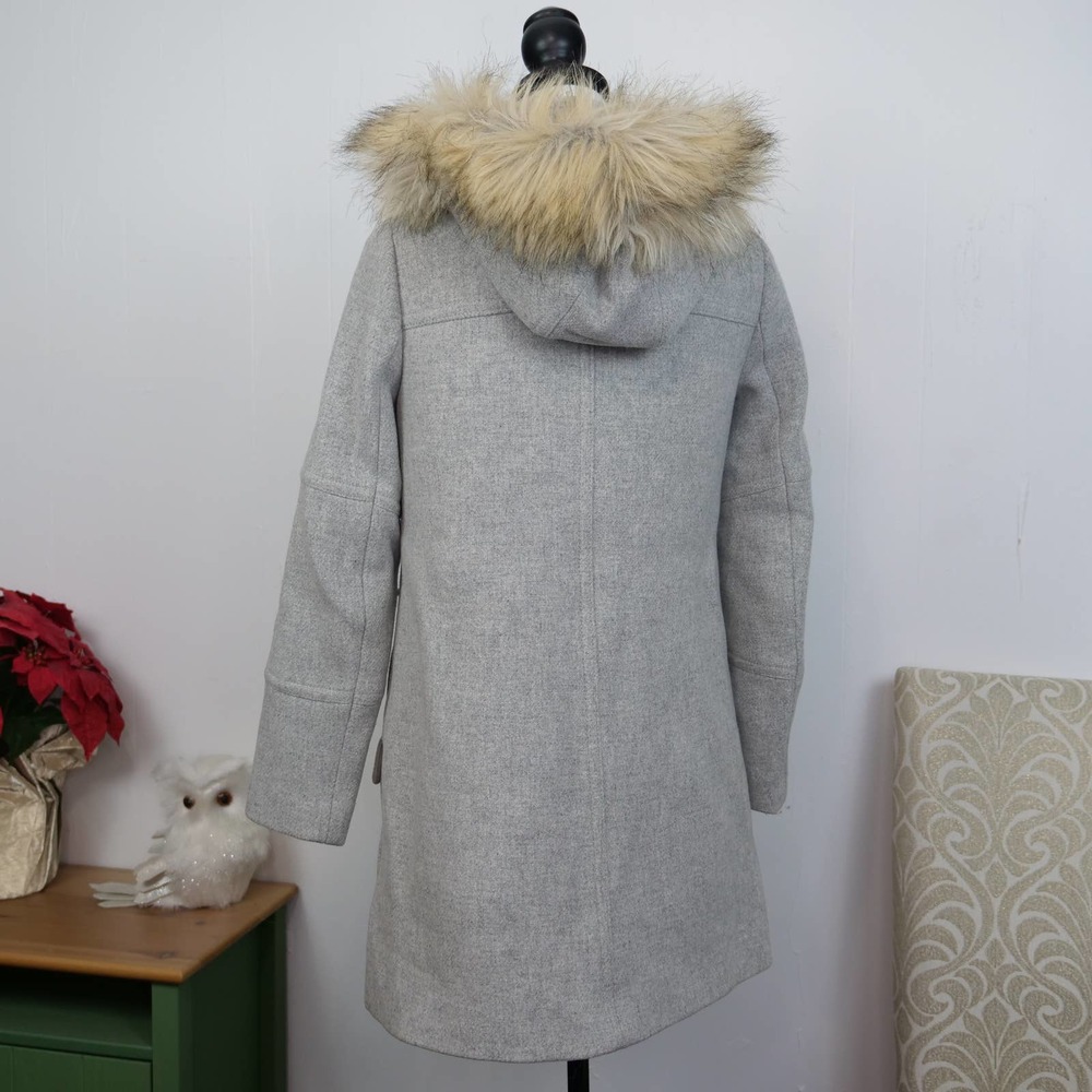 J. Crew Italian Stadium Cloth Wool Coat Size 0 Chateau Parka Removable Fur Hood - Picture 10 of 13